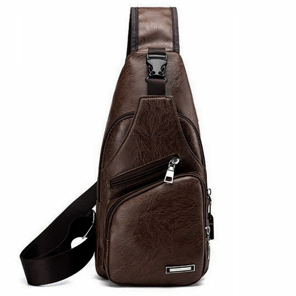 PU Leather Sling Bag Chest Shoulder Unbalance Crossbody Backpack Water Resistant